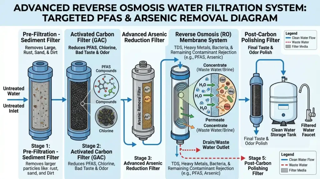 Whole house reverse osmosis system removing PFAS, arsenic, and harmful contaminants