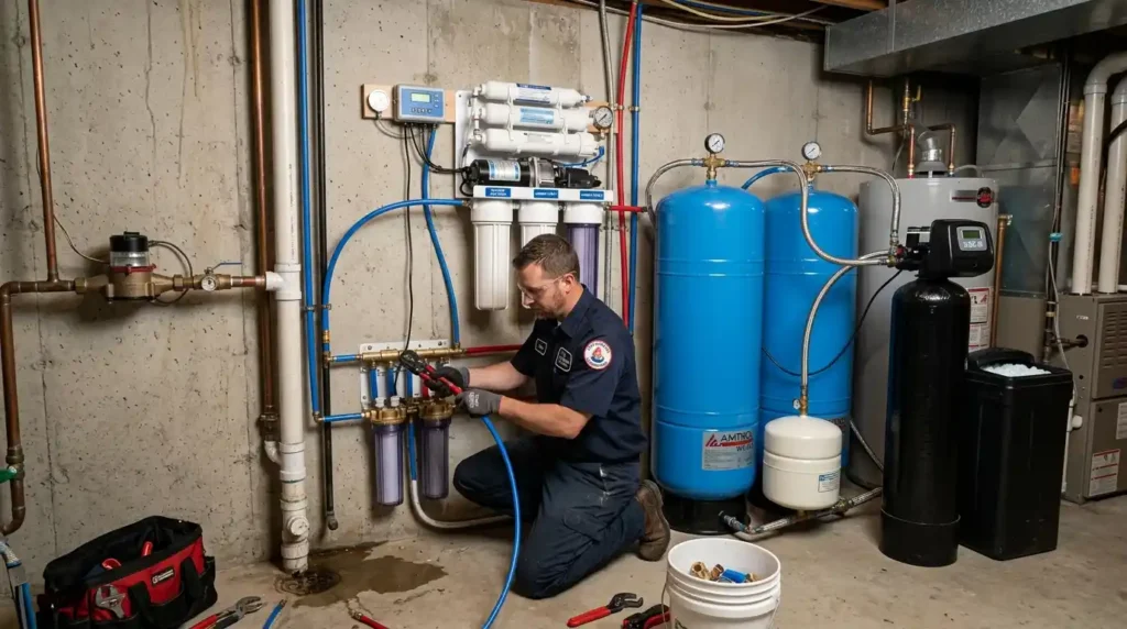 Professional installation of whole house reverse osmosis water filtration system