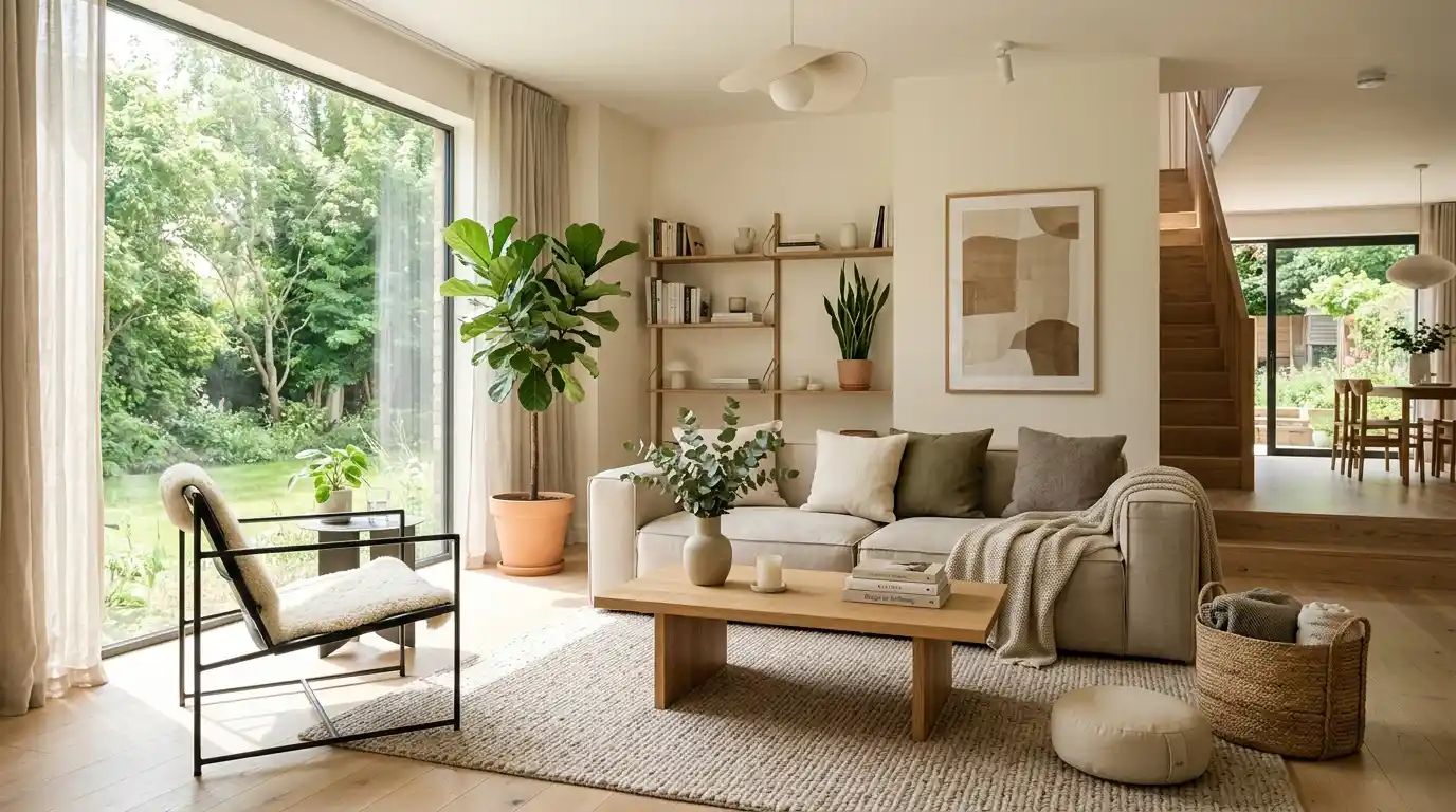 Comprehensive DrHomey home design showing modern wellness-focused interior with natural light and minimalist decor.